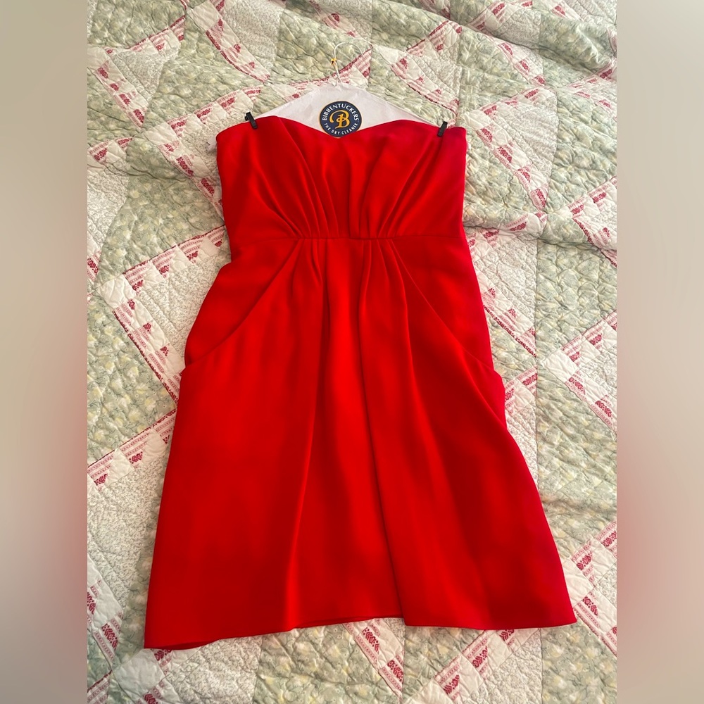 Shoshanna strapless red dress with pockets